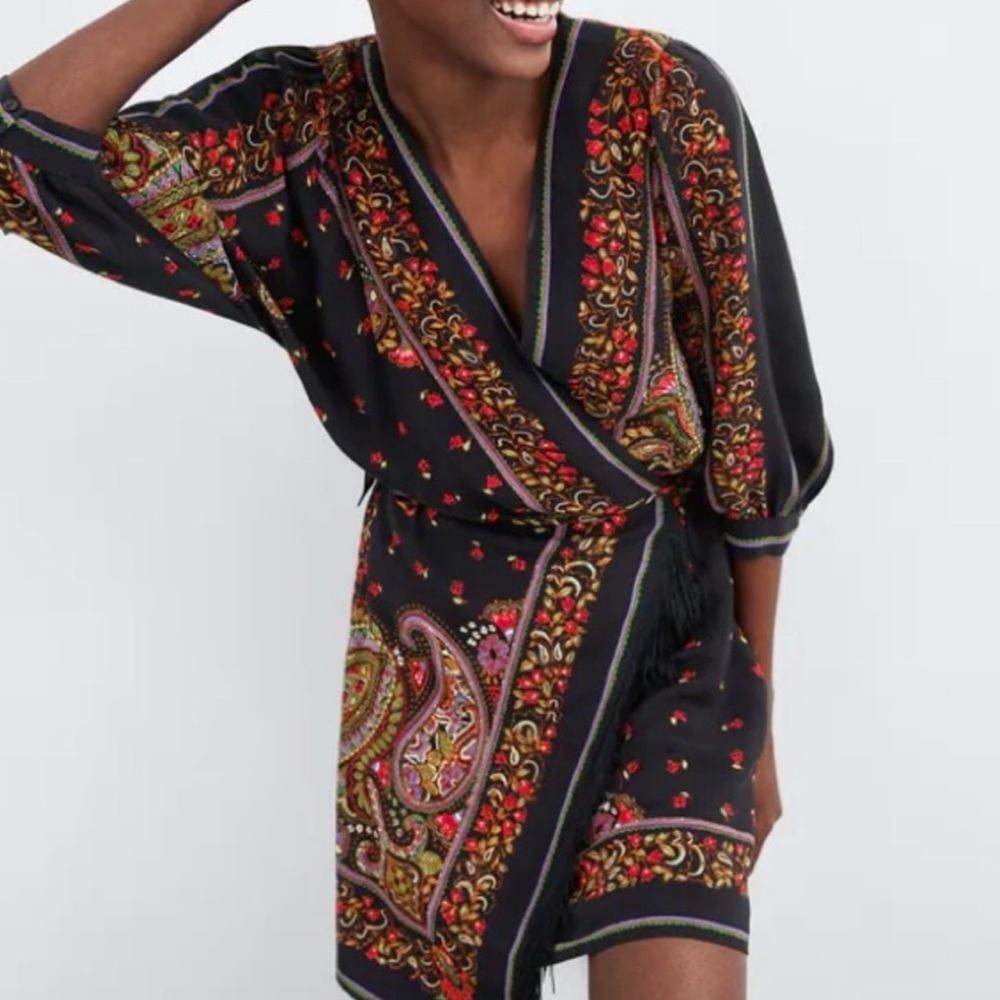 Zara Black and Red Paisley Dress